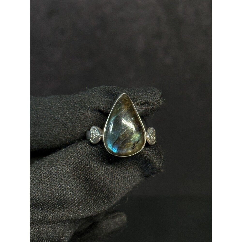 Vintage 925 Sterling Silver Labradorite Teardrop Ring Size 7.35